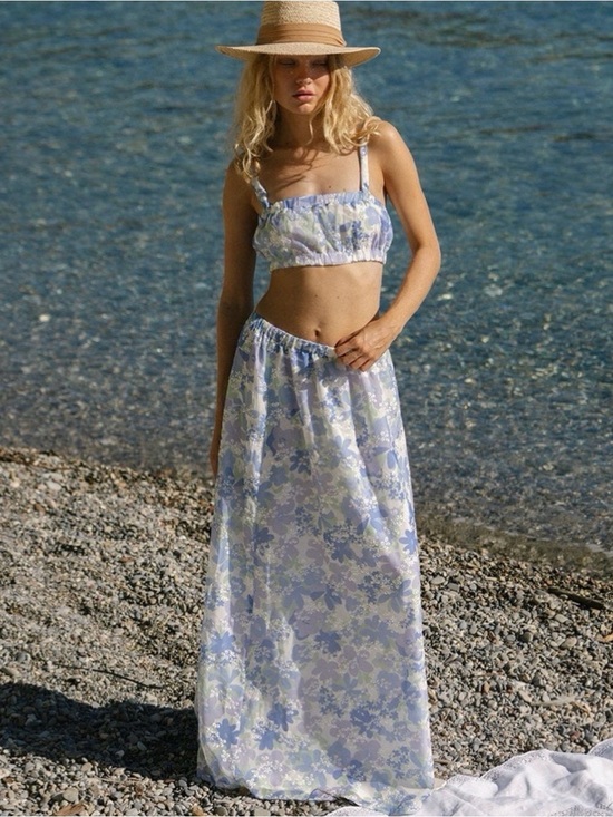 Sabo Skirt Dresses & Skirts - Sabo Skirt Light Blue Floral Maxi Skirt and Top Set
